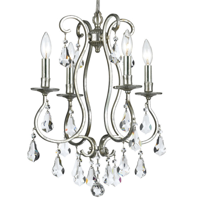 Crystorama 5014-OS-CL-S Four Light Mini Chandelier, Olde Silver