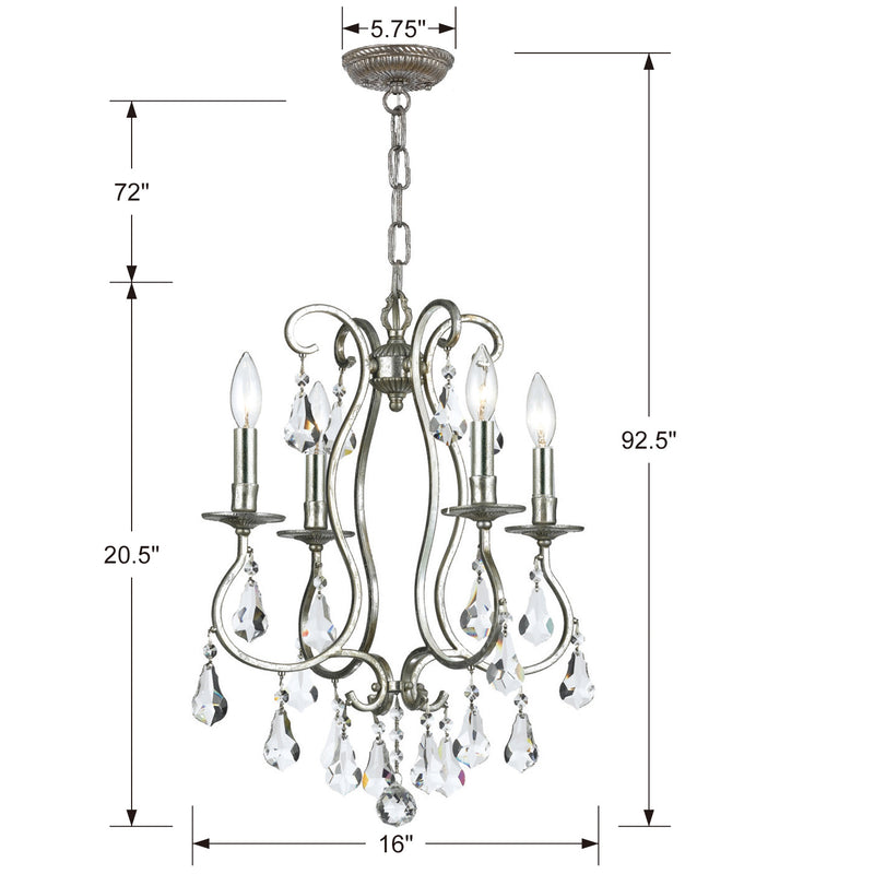 Crystorama 5014-OS-CL-S Four Light Mini Chandelier, Olde Silver