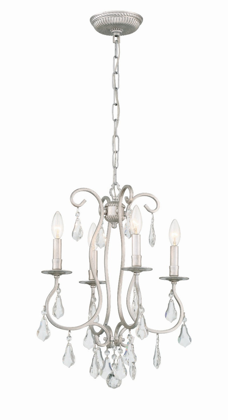 Crystorama 5014-OS-CL-S Four Light Mini Chandelier, Olde Silver