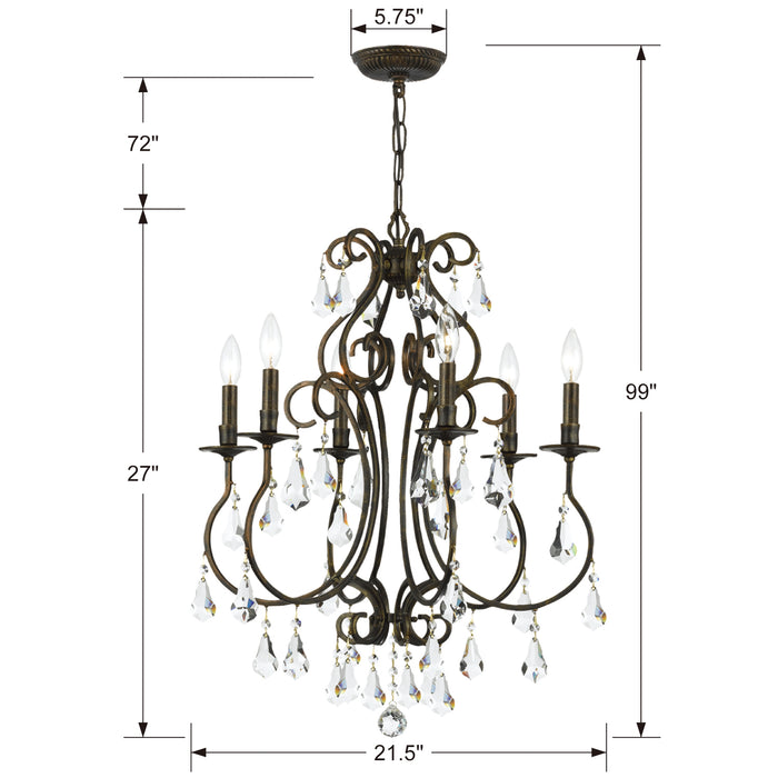 Crystorama 5016-EB-CL-S Six Light Chandelier, English Bronze