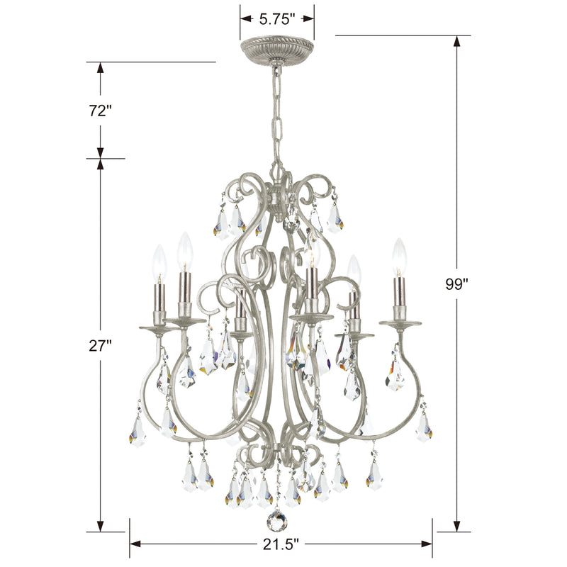 Crystorama 5016-OS-CL-S Six Light Chandelier, Olde Silver