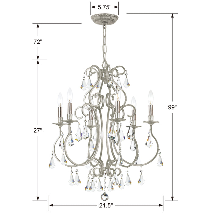 Crystorama 5016-OS-CL-S Six Light Chandelier, Olde Silver