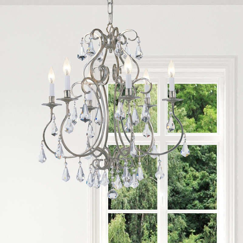 Crystorama 5016-OS-CL-S Six Light Chandelier, Olde Silver