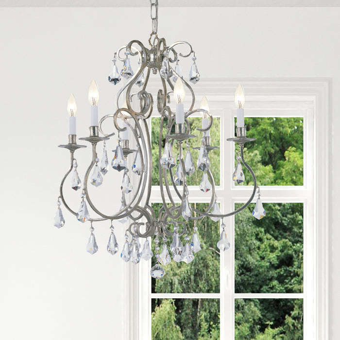 Crystorama 5016-OS-CL-S Six Light Chandelier, Olde Silver