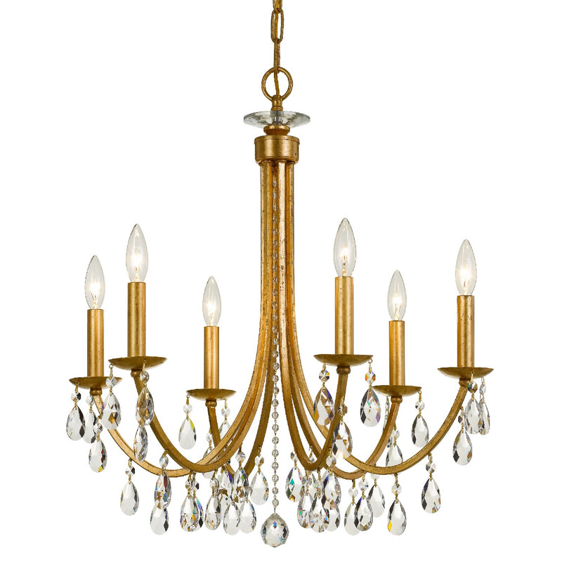Crystorama 8826-GA-CL-MWP Six Light Chandelier, Antique Gold