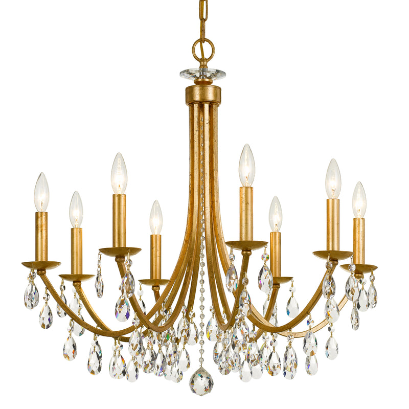 Crystorama 8828-GA-CL-S Eight Light Chandelier, Antique Gold