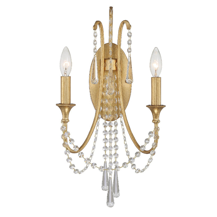 Crystorama ARC-1902-GA-CL-MWP Two Light Wall Sconce, Antique Gold