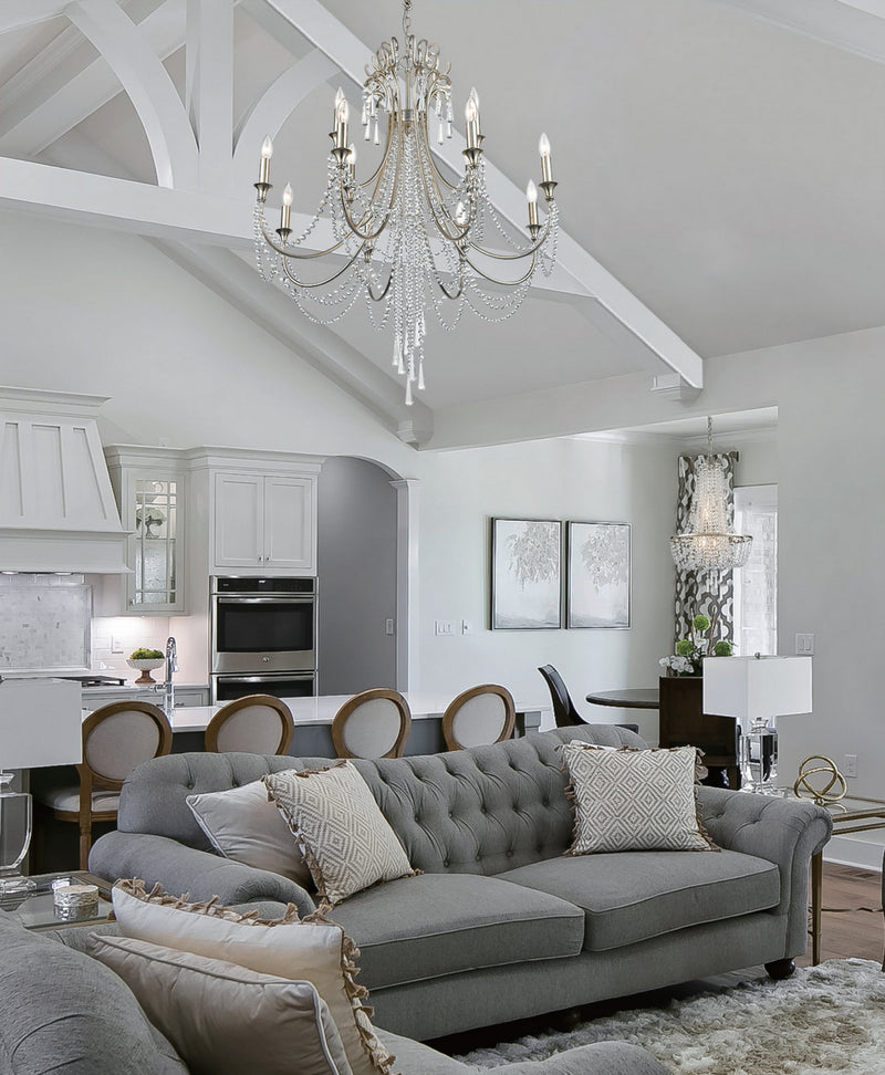 Crystorama ARC-1909-SA-CL-MWP 12 Light Chandelier, Antique Silver