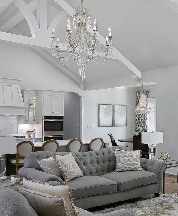 Crystorama ARC-1909-SA-CL-MWP 12 Light Chandelier, Antique Silver