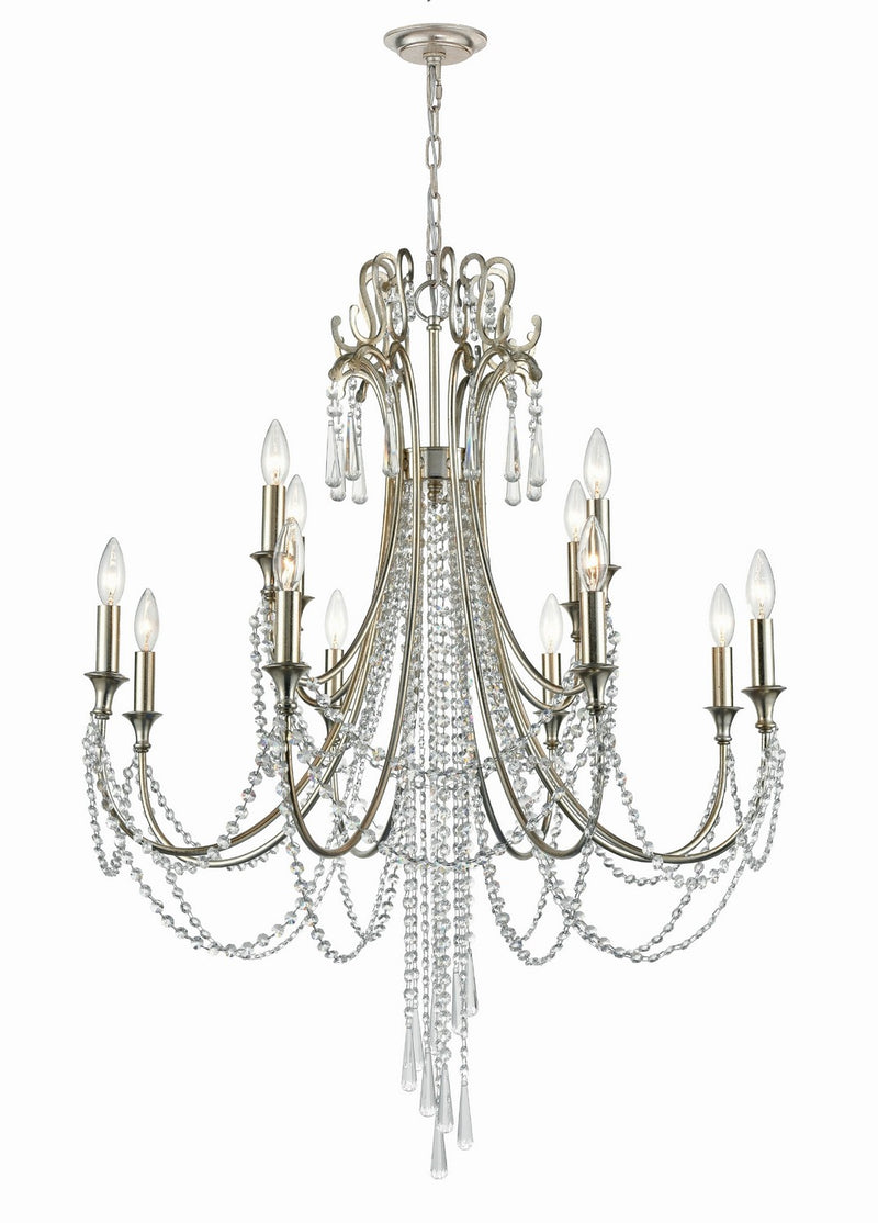 Crystorama ARC-1909-SA-CL-MWP 12 Light Chandelier, Antique Silver