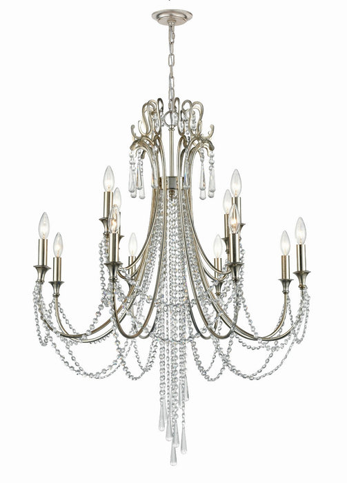 Crystorama ARC-1909-SA-CL-MWP 12 Light Chandelier, Antique Silver