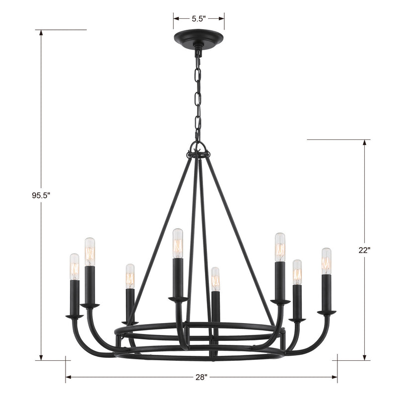 Crystorama BAI-A2108-MK Eight Light Chandelier, Matte Black