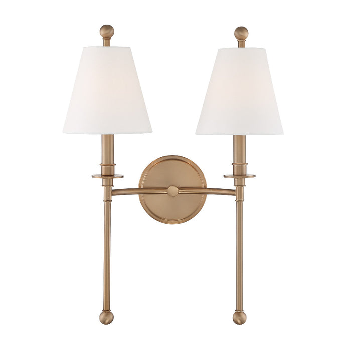 Crystorama RIV-383-AG Two Light Wall Sconce, Aged Brass