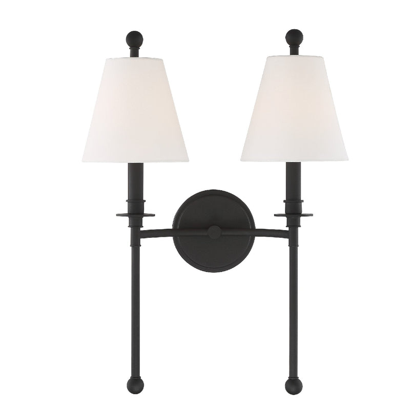 Crystorama RIV-383-BF Two Light Wall Sconce, Black Forged