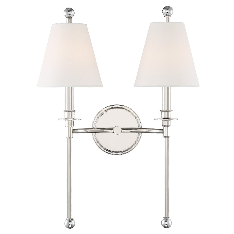 Crystorama RIV-383-PN Two Light Wall Sconce, Polished Nickel