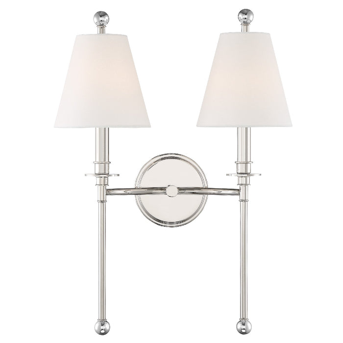 Crystorama RIV-383-PN Two Light Wall Sconce, Polished Nickel
