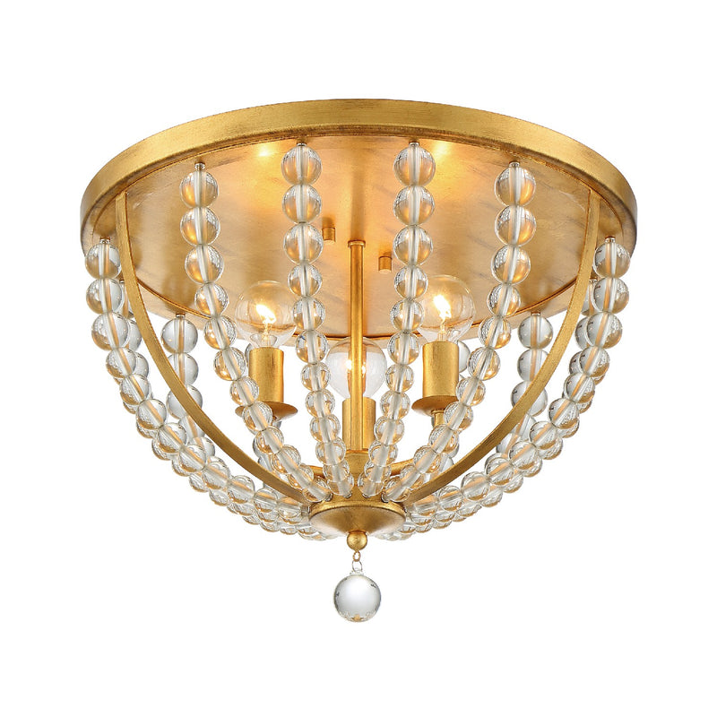 Crystorama ROX-A9000-GA Three Light Flush Mount, Antique Gold