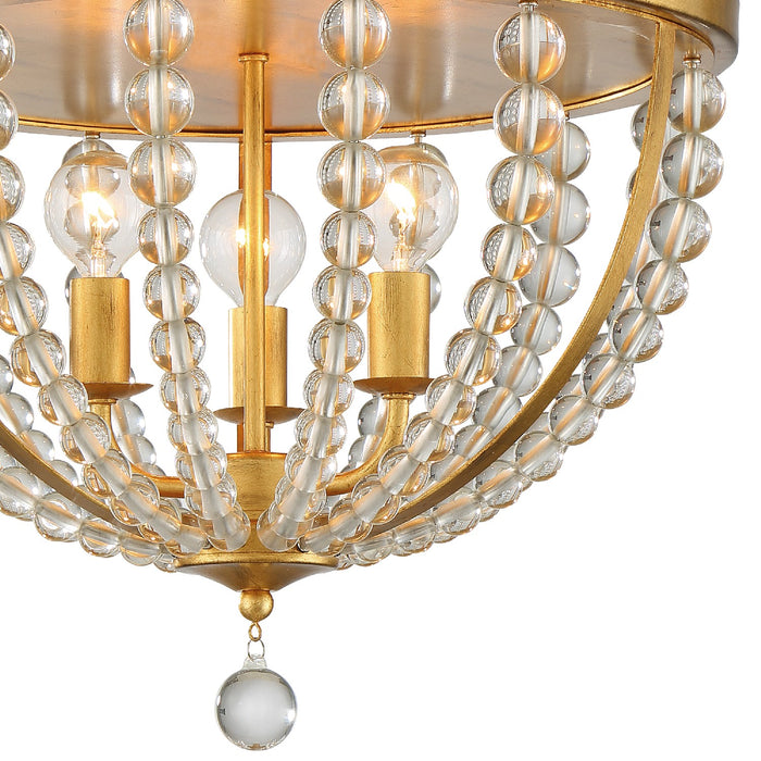 Crystorama ROX-A9000-GA Three Light Flush Mount, Antique Gold