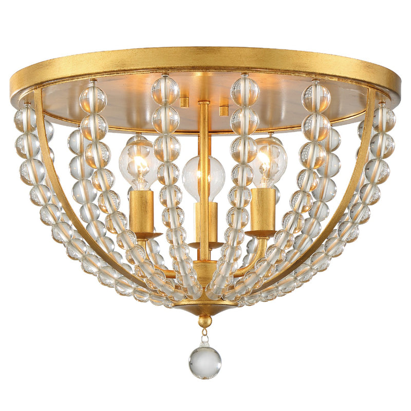 Crystorama ROX-A9000-GA Three Light Flush Mount, Antique Gold