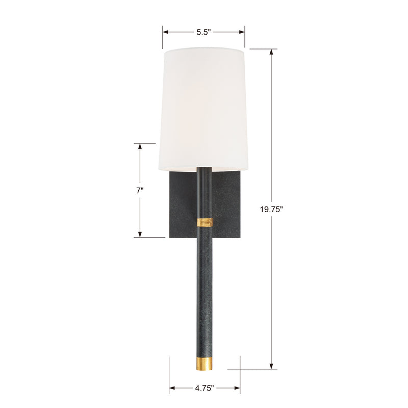 Crystorama WES-9901-BK-GA One Light Wall Sconce, Black + Antique Gold