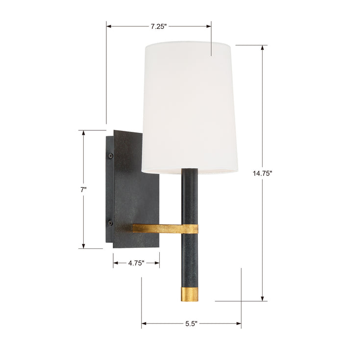 Crystorama WES-9901-BK-GA One Light Wall Sconce, Black + Antique Gold