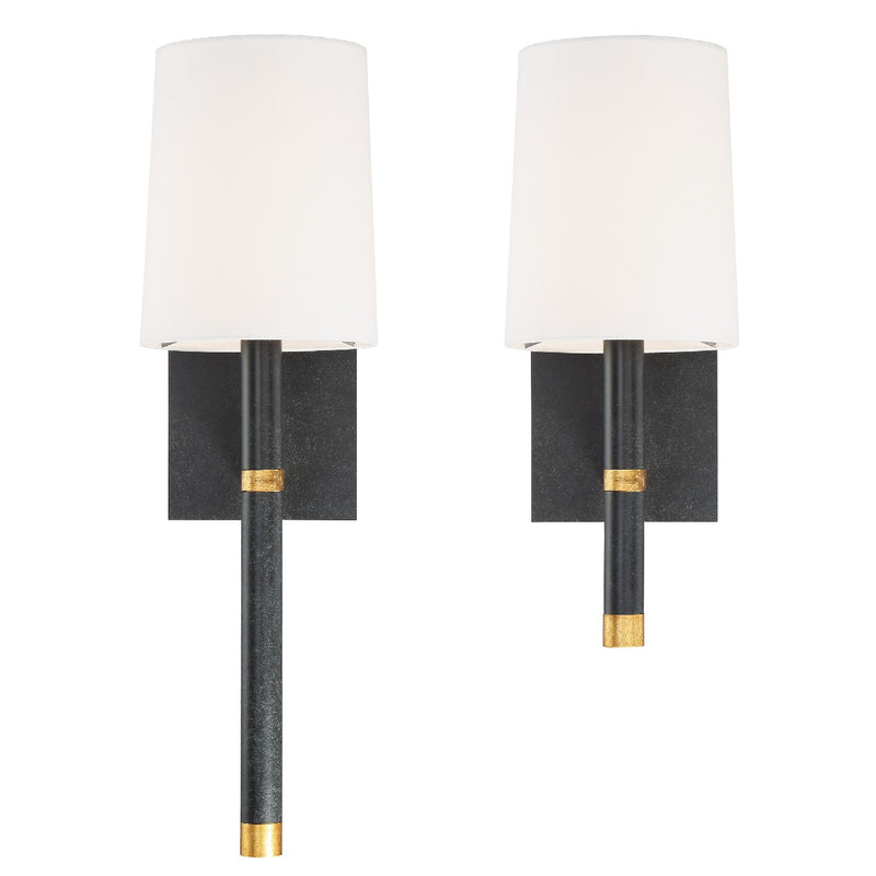Crystorama WES-9901-BK-GA One Light Wall Sconce, Black + Antique Gold