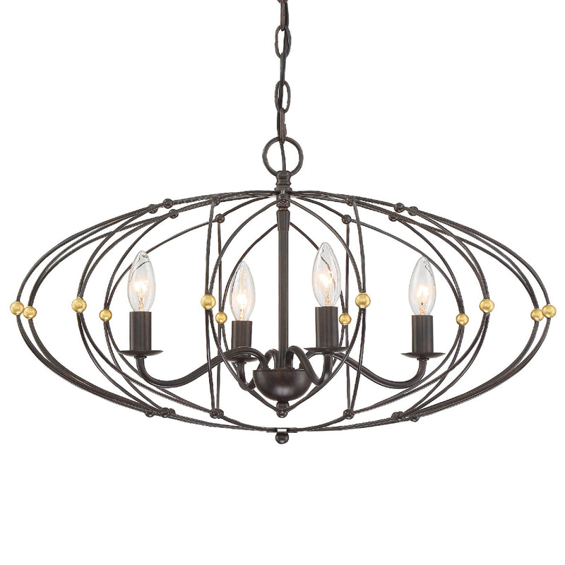 Crystorama ZUC-A9034-EB-GA Four Light Chandelier, English Bronze + Antique Gold