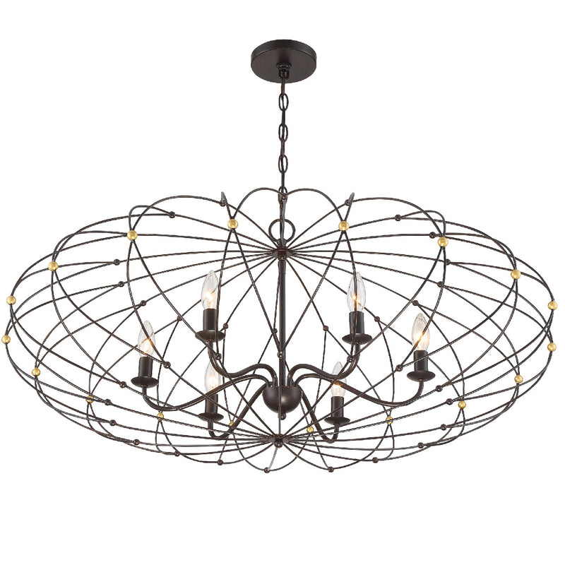 Crystorama ZUC-A9036-EB-GA Six Light Chandelier, English Bronze + Antique Gold
