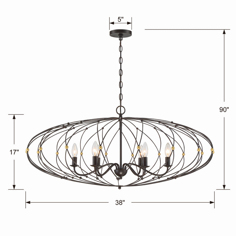 Crystorama ZUC-A9036-EB-GA Six Light Chandelier, English Bronze + Antique Gold
