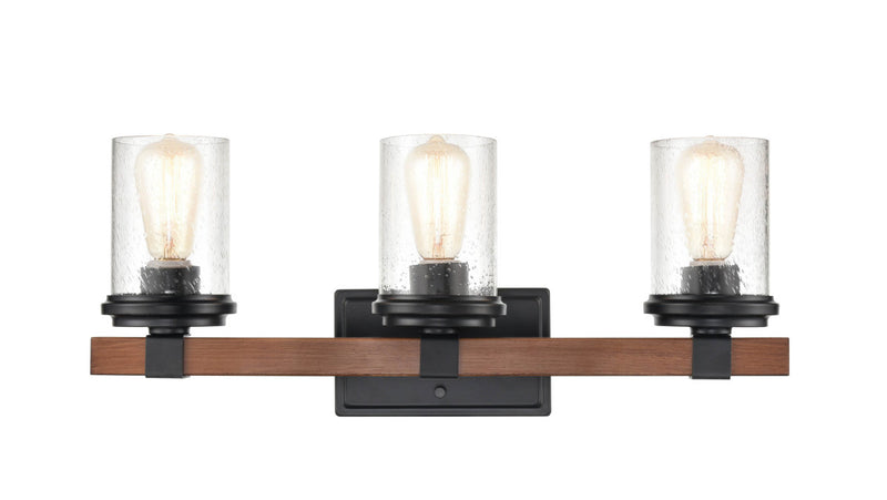 Millennium 3803-MB/WG Three Light Vanity, Matte Black/Wood Grain