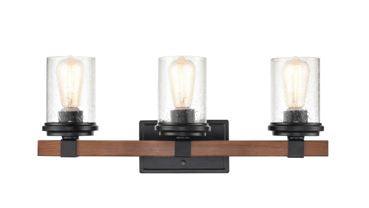 Millennium 3803-MB/WG Three Light Vanity, Matte Black/Wood Grain