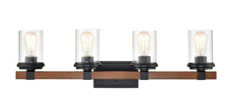Millennium 3804-MB/WG Four Light Vanity, Matte Black/Wood Grain