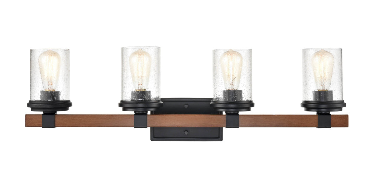 Millennium 3804-MB/WG Four Light Vanity, Matte Black/Wood Grain