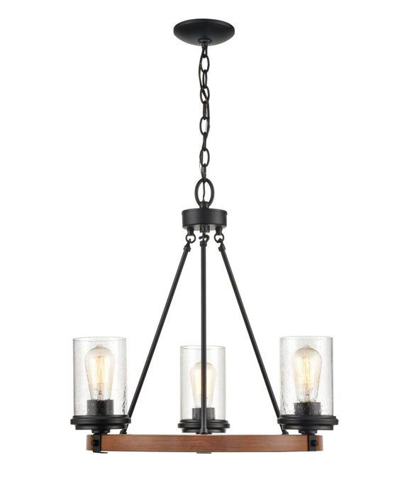 Millennium 3823-MB/WG Three Light Chandelier, Matte Black/Wood Grain