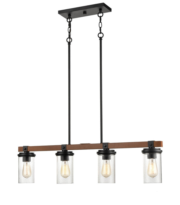 Millennium 3824-MB/WG Four Light Island Pendant, Matte Black/Wood Grain