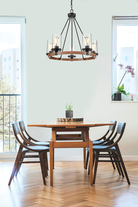 Millennium 3825-MB/WG Five Light Chandelier, Matte Black/Wood Grain