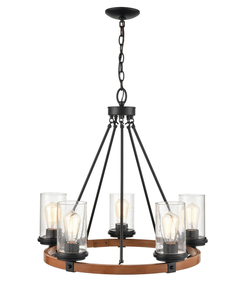 Millennium 3825-MB/WG Five Light Chandelier, Matte Black/Wood Grain