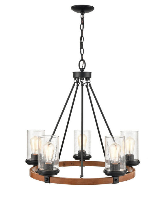 Millennium 3825-MB/WG Five Light Chandelier, Matte Black/Wood Grain