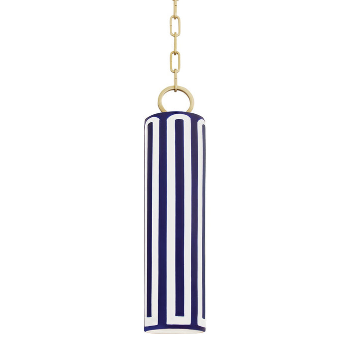Hudson Valley 2384-AGB/BL One Light Pendant, Aged Brass/Blue Combo