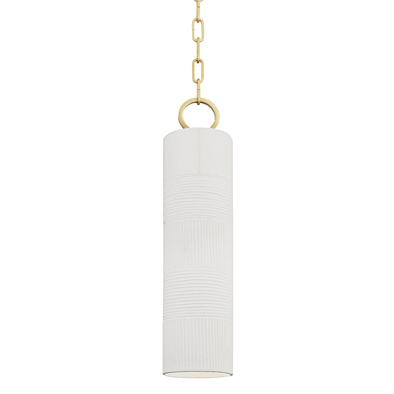 Hudson Valley 2384-AGB/WH One Light Pendant, Aged Brass/Soft Off White