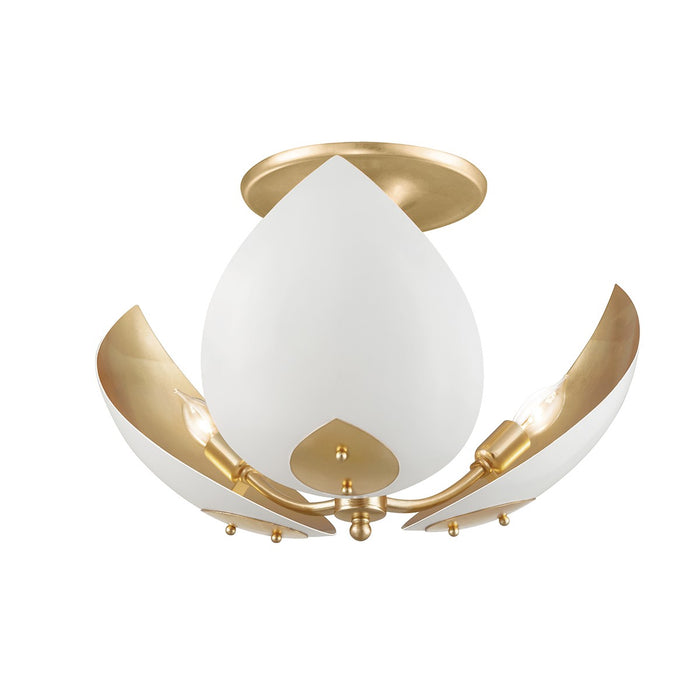 Hudson Valley 5703-GL/WH Three Light Semi Flush Mount, Gold Leaf/White