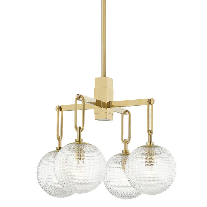 Hudson Valley 7104-AGB Four Light Chandelier, Aged Brass