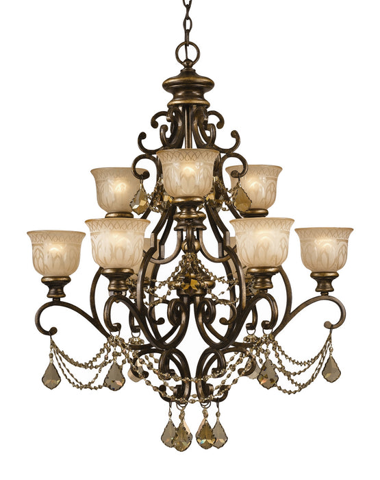 Crystorama 7509-BU-GT-S Nine Light Chandelier, Bronze Umber