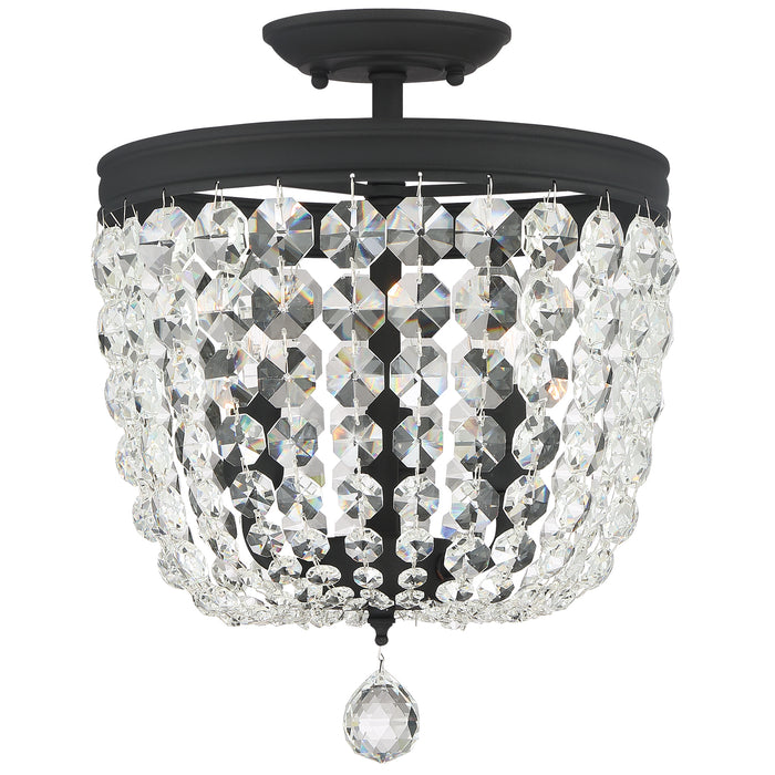 Crystorama 783-BF-CL-SAQ Three Light Semi Flush Mount, Black Forged