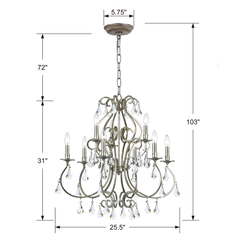 Crystorama 5019-OS-CL-S Nine Light Chandelier, Olde Silver