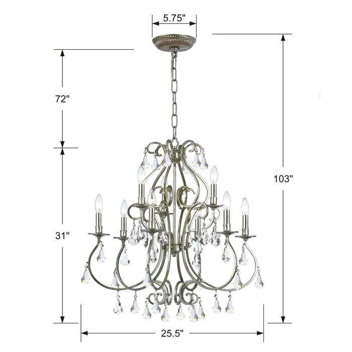Crystorama 5019-OS-CL-S Nine Light Chandelier, Olde Silver