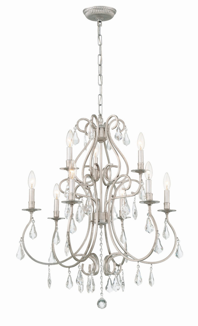 Crystorama 5019-OS-CL-S Nine Light Chandelier, Olde Silver