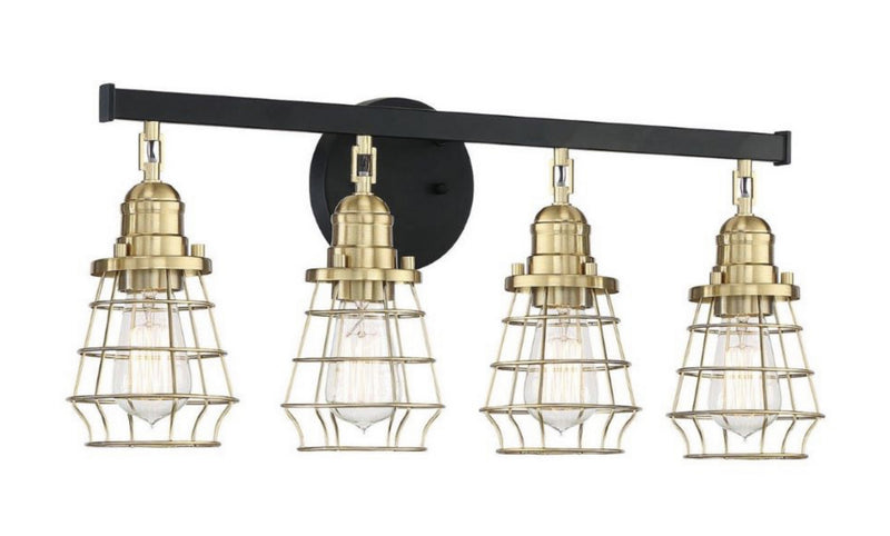 Craftmade 50604-FBSB Four Light Vanity, Flat Black/Satin Brass