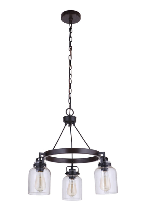 Craftmade 53623-FBDT Three Light Chandelier, Flat Black / Dark Teak