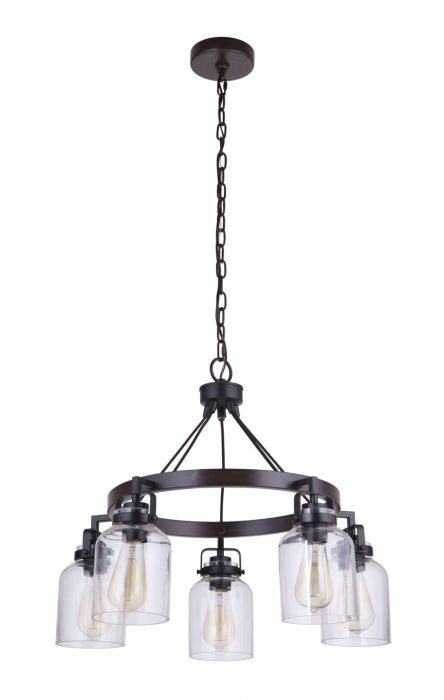 Craftmade 53625-FBDT Five Light Chandelier, Flat Black / Dark Teak